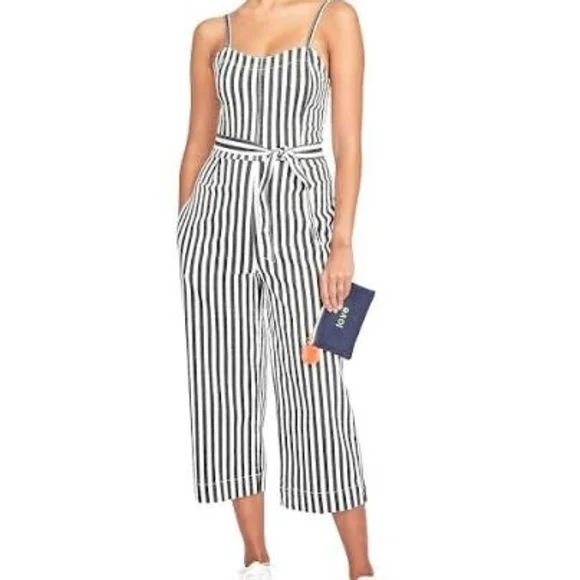 RACHEL Rachel Roy Black & White Striped Tie-Waist Jumpsuit - Picture 1 of 4